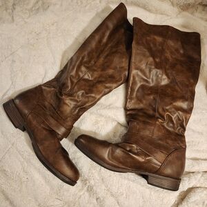 Unbranded Womens Brown Faux Leather Boots Size 11 Euc